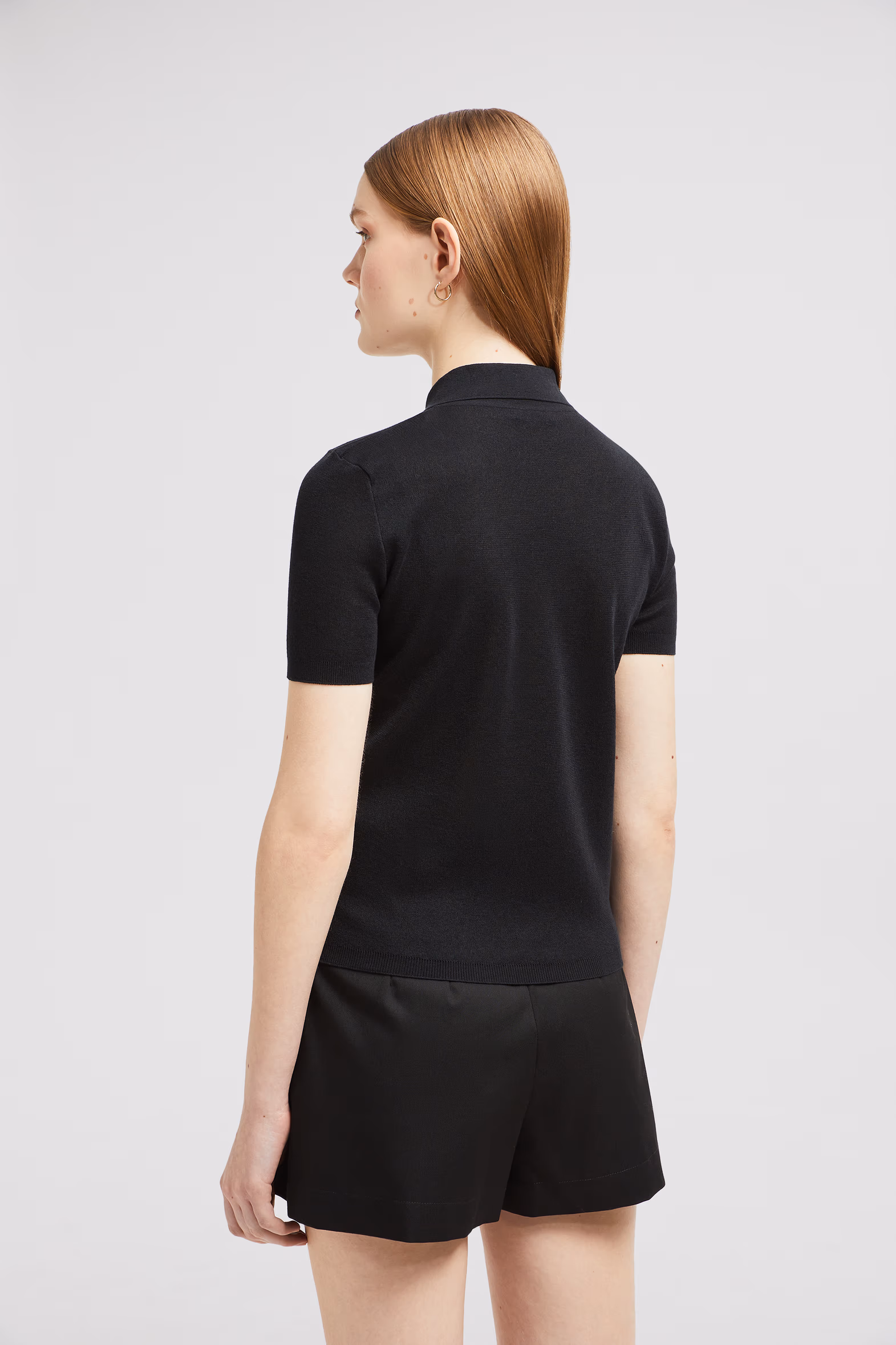 Embroidered Logo Cotton Polo Shirt Women Black Moncler 5